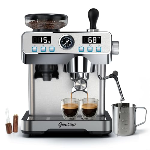 GeniCup Espresso Machine with Grinder 20 Bar Professional Expresso Coffee Machines for Home Customizable 194℉-203℉ Temp Control Espresso Maker with 68oz Water Tank All-in-One Coffee Maker Cold Brew - My Kitchen Products