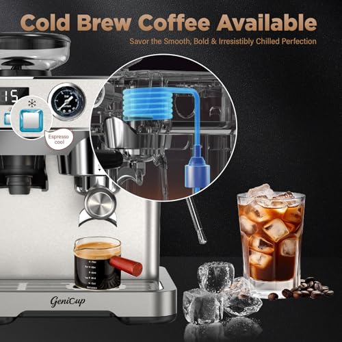 GeniCup Espresso Machine with Grinder 20 Bar Professional Expresso Coffee Machines for Home Customizable 194℉-203℉ Temp Control Espresso Maker with 68oz Water Tank All-in-One Coffee Maker Cold Brew - My Kitchen Products