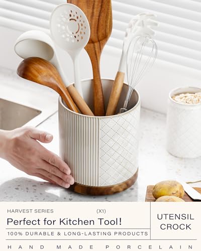 getstar Extra Large Rotating Utensil Holder for Kitchen Counter, 7.2" Ceramic Utensils Crocks Set for Countertop Large & Small Utensil Organizer for Spatula Farmhouse Kitchen Decor - My Kitchen Products