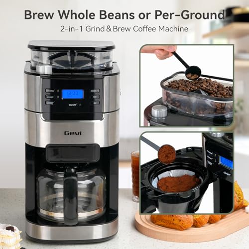Gevi 10-Cup Drip Coffee Maker with Burr Grinder | Programmable Timer, 1.5L Water Tank, Reusable Filter, Warming Plate, All-in-One Brew & Grind Coffee Machine - My Kitchen Products