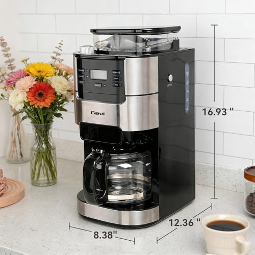 Gevi 10-Cup Drip Coffee Maker with Burr Grinder | Programmable Timer, 1.5L Water Tank, Reusable Filter, Warming Plate, All-in-One Brew & Grind Coffee Machine - My Kitchen Products