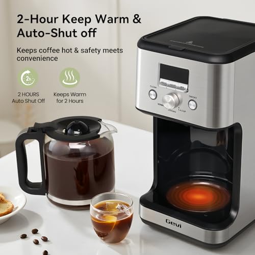 Gevi 14-Cup Drip Coffee Maker, Strong Brew, Glass Carafe, 2H Warm Silver - My Kitchen Products