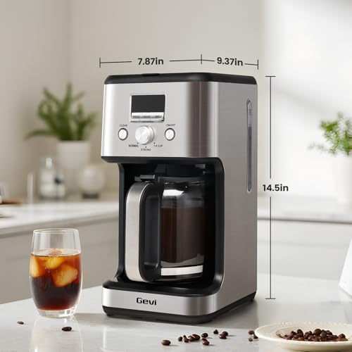Gevi 14-Cup Drip Coffee Maker, Strong Brew, Glass Carafe, 2H Warm Silver - My Kitchen Products