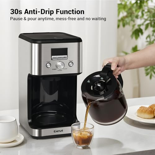Gevi 14-Cup Drip Coffee Maker, Strong Brew, Glass Carafe, 2H Warm Silver - My Kitchen Products