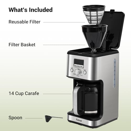 Gevi 14-Cup Drip Coffee Maker, Strong Brew, Glass Carafe, 2H Warm Silver - My Kitchen Products