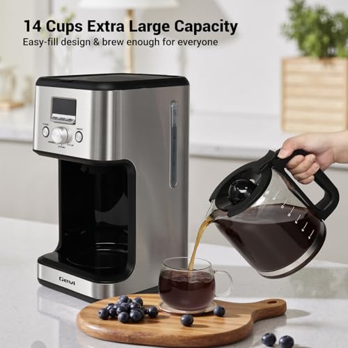 Gevi 14-Cup Drip Coffee Maker, Strong Brew, Glass Carafe, 2H Warm Silver - My Kitchen Products