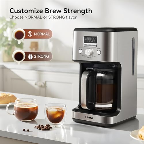 Gevi 14-Cup Drip Coffee Maker, Strong Brew, Glass Carafe, 2H Warm Silver - My Kitchen Products