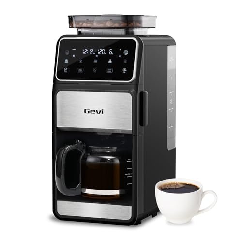 Gevi Grind & Brew Coffee Maker 10 Cup, Built-In Burr Grinder Drip Coffee Machine, Programmable Touch Screen, 4-Hour Warm Plate, Permanent Filter & Glass Carafe - My Kitchen Products
