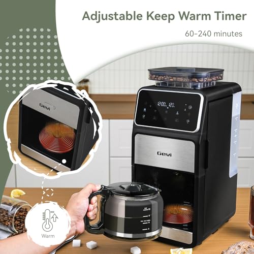 Gevi Grind & Brew Coffee Maker 10 Cup, Built-In Burr Grinder Drip Coffee Machine, Programmable Touch Screen, 4-Hour Warm Plate, Permanent Filter & Glass Carafe - My Kitchen Products