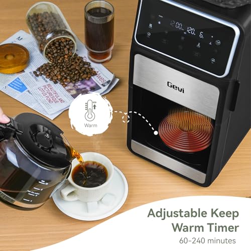 Gevi Grind & Brew Coffee Maker 10 Cup, Built-In Burr Grinder Drip Coffee Machine, Programmable Touch Screen, 4-Hour Warm Plate, Permanent Filter & Glass Carafe - My Kitchen Products