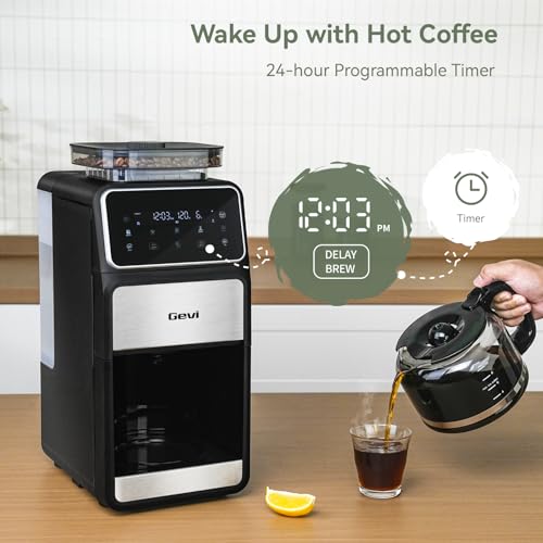 Gevi Grind & Brew Coffee Maker 10 Cup, Built-In Burr Grinder Drip Coffee Machine, Programmable Touch Screen, 4-Hour Warm Plate, Permanent Filter & Glass Carafe - My Kitchen Products