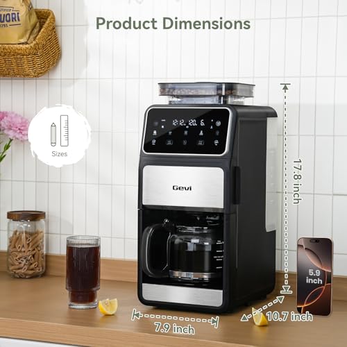 Gevi Grind & Brew Coffee Maker 10 Cup, Built-In Burr Grinder Drip Coffee Machine, Programmable Touch Screen, 4-Hour Warm Plate, Permanent Filter & Glass Carafe - My Kitchen Products