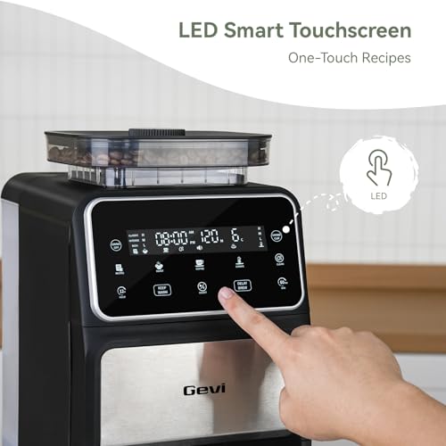 Gevi Grind & Brew Coffee Maker 10 Cup, Built-In Burr Grinder Drip Coffee Machine, Programmable Touch Screen, 4-Hour Warm Plate, Permanent Filter & Glass Carafe - My Kitchen Products