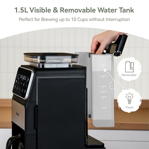 Gevi Grind & Brew Coffee Maker 10 Cup, Built-In Burr Grinder Drip Coffee Machine, Programmable Touch Screen, 4-Hour Warm Plate, Permanent Filter & Glass Carafe - My Kitchen Products