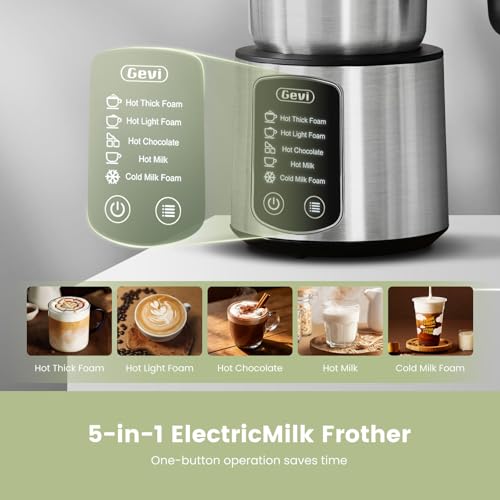Gevi Milk Frother,5 in 1 Stainless Steel Professional Milk Steamer，Easy to Clean Hot Chocolate Maker,for Hot and Cold Milk Frother for Latte,Macchiato,Cappuccino and Hot Chocolate - My Kitchen Products