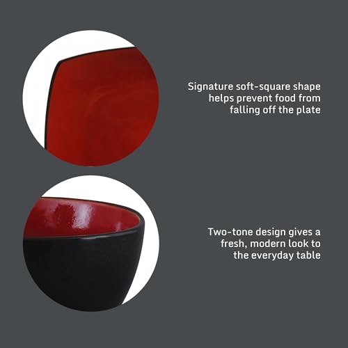 Gibson Elite Soho Lounge Square 16-Piece Dinnerware Set, Service for 4, Reactive Glaze Stoneware Plates and Bowls, Modern Dishes, Microwave & Dishwasher Safe – Red and Black - My Kitchen Products