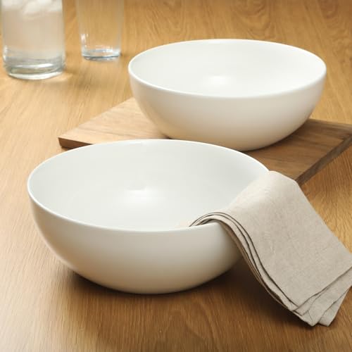 Gibson Home Extra Large Serving Bowls Set of 2-100 oz 10-Inch White Porcelain Salad Bowl Set, Stackable Ceramic Kitchen Bowls, Dishwasher & Microwave Safe - My Kitchen Products
