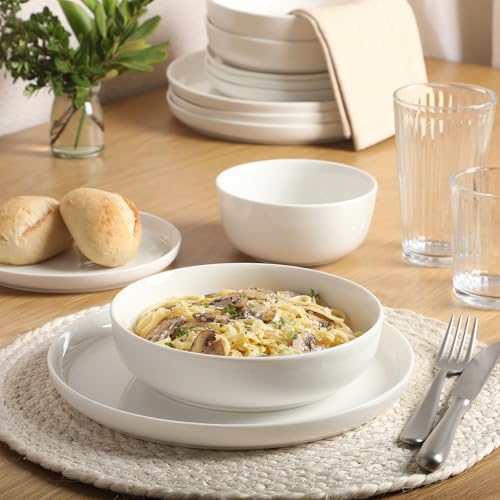 Gibson Home Oslo Dinnerware Set for 4, 16-Piece White Porcelain Plates and Bowls — Ceramic Dish Set | Microwave & Dishwasher Safe - My Kitchen Products