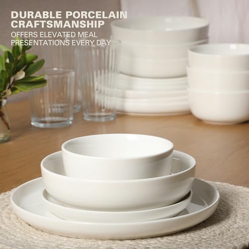 Gibson Home Oslo Dinnerware Set for 4, 16-Piece White Porcelain Plates and Bowls — Ceramic Dish Set | Microwave & Dishwasher Safe - My Kitchen Products