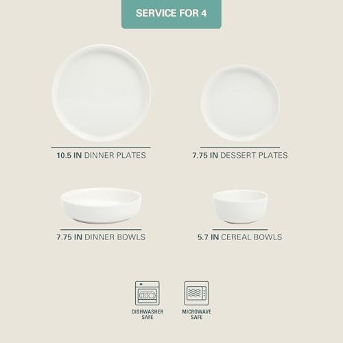 Gibson Home Oslo Dinnerware Set for 4, 16-Piece White Porcelain Plates and Bowls — Ceramic Dish Set | Microwave & Dishwasher Safe - My Kitchen Products