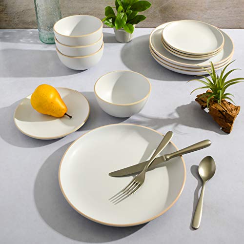 Gibson Home Rockaway 12-Piece Round Stoneware Dinnerware Set, Service for 4 – White Plates and Bowls, Modern Matte Finish, Microwave & Dishwasher Safe - My Kitchen Products