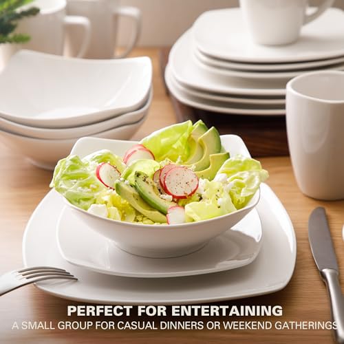 Gibson Home Zen Buffet White Porcelain Dinnerware Set for 4, Square Plates Bowls and Mugs, Chip and Scratch Resistant, Dishwasher and Microwave Safe, 16 Piece - My Kitchen Products