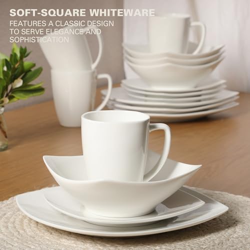 Gibson Home Zen Buffet White Porcelain Dinnerware Set for 4, Square Plates Bowls and Mugs, Chip and Scratch Resistant, Dishwasher and Microwave Safe, 16 Piece - My Kitchen Products
