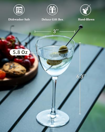GIHOP Nick and Nora Cocktail Glasses, 5.8Oz Hand Blown Martini Glasses Set of 4, 100% Lead-Free Crystal Coupe Glassware, Small Cocktail Glasses for Manhattan, Cosmopolitan, Espresso with Gift Box - My Kitchen Products