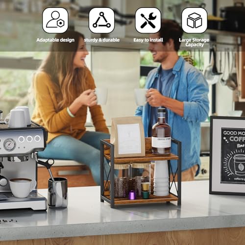 Giikin Countertop Shelf Organizer, 2 Tier Kitchen Spice Rack for Countertop, Wood Coffee Counter Shelf Organizer for Home (Brown, S) - My Kitchen Products
