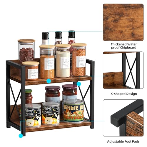 Giikin Countertop Shelf Organizer, 2 Tier Kitchen Spice Rack for Countertop, Wood Coffee Counter Shelf Organizer for Home (Brown, S) - My Kitchen Products