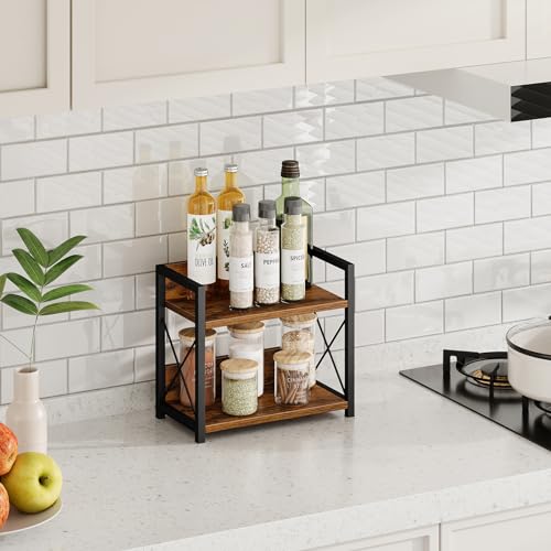 Giikin Countertop Shelf Organizer, 2 Tier Kitchen Spice Rack for Countertop, Wood Coffee Counter Shelf Organizer for Home (Brown, S) - My Kitchen Products