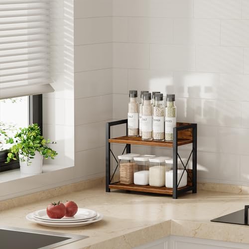 Giikin Countertop Shelf Organizer, 2 Tier Kitchen Spice Rack for Countertop, Wood Coffee Counter Shelf Organizer for Home (Brown, S) - My Kitchen Products