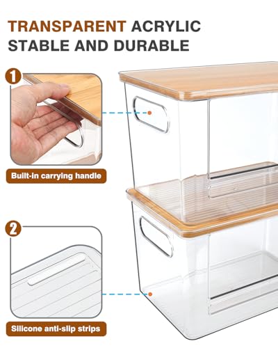 Ginnerella Trash Bag Dispenser 2 Pack - Under Sink Organizer, Plastic Bag Holder, Stackable Acrylic Garbage Bag Storage with Bamboo Lid for Kitchen Cabinet, 13/30/33 Gallon Grocery Bag Dispenser - My Kitchen Products