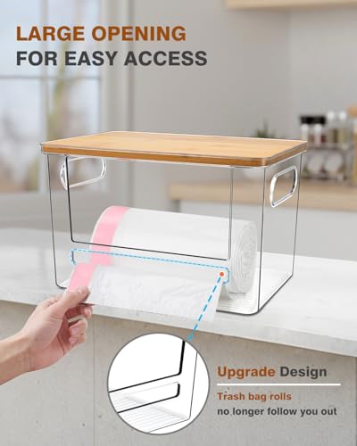 Ginnerella Trash Bag Dispenser 2 Pack - Under Sink Organizer, Plastic Bag Holder, Stackable Acrylic Garbage Bag Storage with Bamboo Lid for Kitchen Cabinet, 13/30/33 Gallon Grocery Bag Dispenser - My Kitchen Products