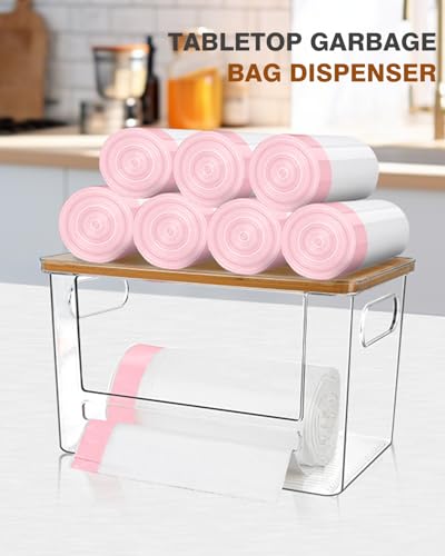 Ginnerella Trash Bag Dispenser 2 Pack - Under Sink Organizer, Plastic Bag Holder, Stackable Acrylic Garbage Bag Storage with Bamboo Lid for Kitchen Cabinet, 13/30/33 Gallon Grocery Bag Dispenser - My Kitchen Products