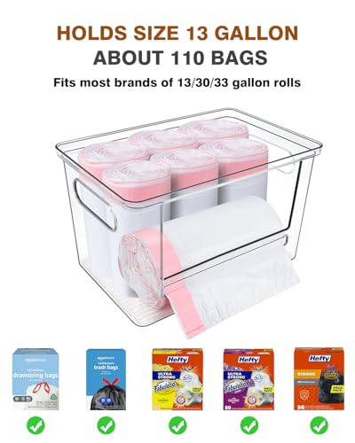 Ginnerella Trash Bag Dispenser 2 Pack - Under Sink Organizer, Plastic Bag Holder, Stackable Acrylic Garbage Bag Storage with Bamboo Lid for Kitchen Cabinet, 13/30/33 Gallon Grocery Bag Dispenser - My Kitchen Products