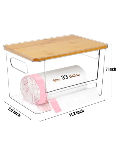 Ginnerella Trash Bag Dispenser 2 Pack - Under Sink Organizer, Plastic Bag Holder, Stackable Acrylic Garbage Bag Storage with Bamboo Lid for Kitchen Cabinet, 13/30/33 Gallon Grocery Bag Dispenser - My Kitchen Products
