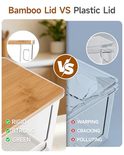 Ginnerella Trash Bag Dispenser 2 Pack - Under Sink Organizer, Plastic Bag Holder, Stackable Acrylic Garbage Bag Storage with Bamboo Lid for Kitchen Cabinet, 13/30/33 Gallon Grocery Bag Dispenser - My Kitchen Products