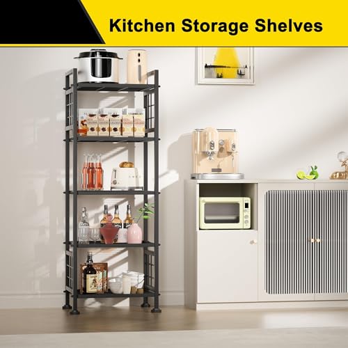 GIOTORENT 5-Wire Standing Book Shelf & Bookcase, Metal Storage Shelving Unit Pantry Rack for Laundry Kitchen Bathroom Organizer, Black - My Kitchen Products