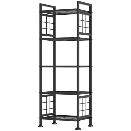 GIOTORENT 5-Wire Standing Book Shelf & Bookcase, Metal Storage Shelving Unit Pantry Rack for Laundry Kitchen Bathroom Organizer, Black - My Kitchen Products