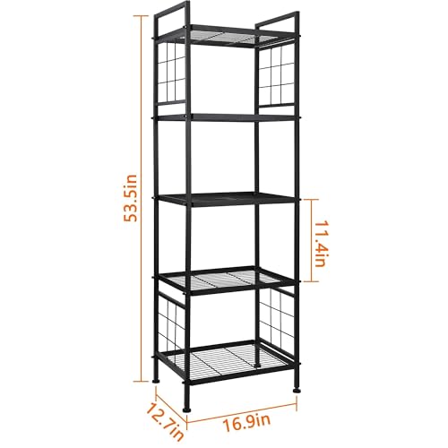 GIOTORENT 5-Wire Standing Book Shelf & Bookcase, Metal Storage Shelving Unit Pantry Rack for Laundry Kitchen Bathroom Organizer, Black - My Kitchen Products