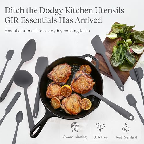 GIR: Get It Right 10-Piece Silicone Essentials Kitchen utensils set - Ladle, Spatula, Flip, Spoon & Spoonula - Non toxic cooking utensils for Nonstick Cookware, Cooking and Baking - Charcoal - My Kitchen Products