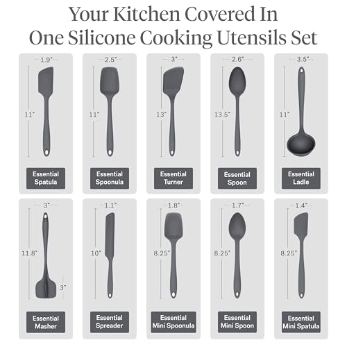GIR: Get It Right 10-Piece Silicone Essentials Kitchen utensils set - Ladle, Spatula, Flip, Spoon & Spoonula - Non toxic cooking utensils for Nonstick Cookware, Cooking and Baking - Charcoal - My Kitchen Products