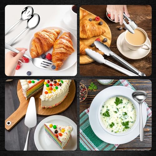 Gisly 12-Piece Serving Set - Large Spoons, Forks, Tongs, Ladle, Cake Server & Appetizer Tongs for Buffet Catering, Dishwasher Safe - My Kitchen Products