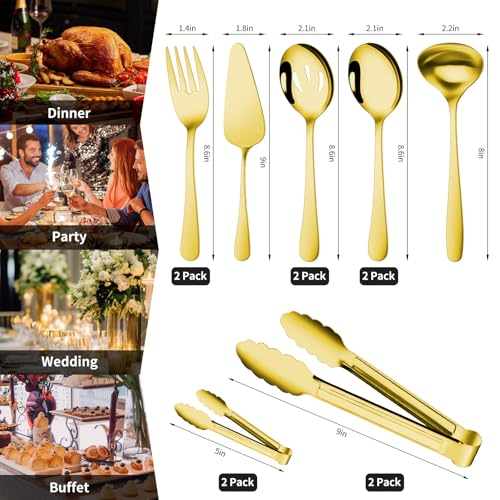 Gisly Gold 12 Pieces Serving Utensils Include Large Serving Spoons,Slotted Serving Spoons,Serving Forks,Serving Tongs,Appetizers Tongs,Soup Ladle and Pie Cake Server for Buffet Catering - My Kitchen Products