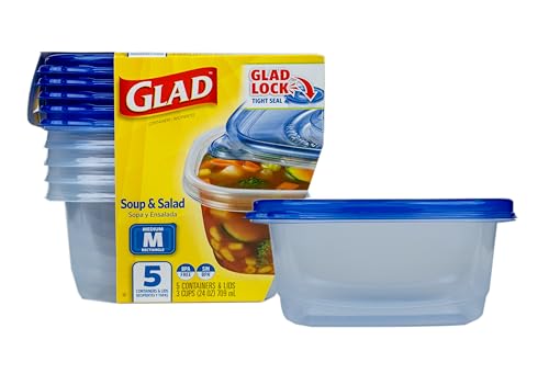 Glad GladWare Medium Rectangle Food Storage Containers with Lids, BPA Free Plastic for Soups Salads and Meal Prep, Airtight Leak Resistant, Microwave Dishwasher Freezer Safe, 24 Oz, 5 Count - My Kitchen Products