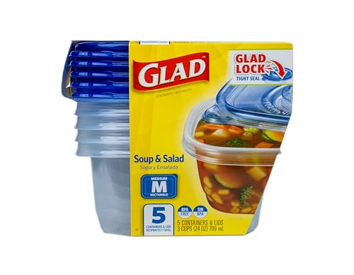 Glad GladWare Medium Rectangle Food Storage Containers with Lids, BPA Free Plastic for Soups Salads and Meal Prep, Airtight Leak Resistant, Microwave Dishwasher Freezer Safe, 24 Oz, 5 Count - My Kitchen Products