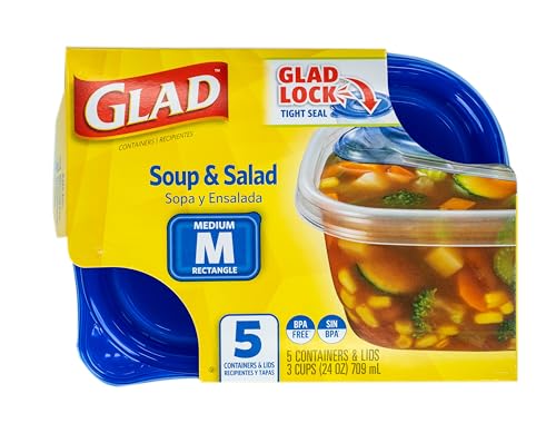Glad GladWare Medium Rectangle Food Storage Containers with Lids, BPA Free Plastic for Soups Salads and Meal Prep, Airtight Leak Resistant, Microwave Dishwasher Freezer Safe, 24 Oz, 5 Count - My Kitchen Products