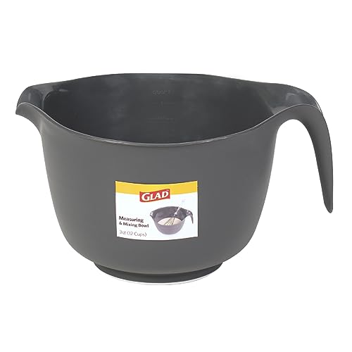 Glad Mixing Bowl with Handle – 3 Quart | Heavy Duty Plastic with Pour Spout and Non-Slip Base | Dishwasher Safe Kitchen Supplies for Cooking and Baking, Grey - My Kitchen Products