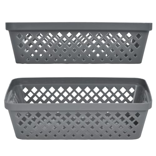 Glad Plastic Storage Basket Set - Multipurpose Drawer Trays, Kitchen Pantry Containers, and Bathroom Bins - 6 Pack Medium Organizers, Grey - My Kitchen Products